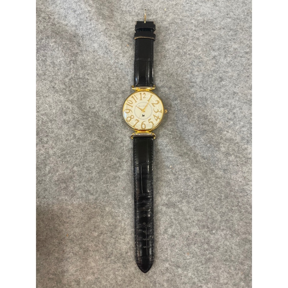 Gloria Vanderbilt Quartz Watch Women's Gold Tone Black Faux Leather Band New Bt - Picture 2 of 5